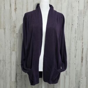 Carolyn Taylor  Purple Eggplant Long Sleeve Open Front Pockets Cardigan Large